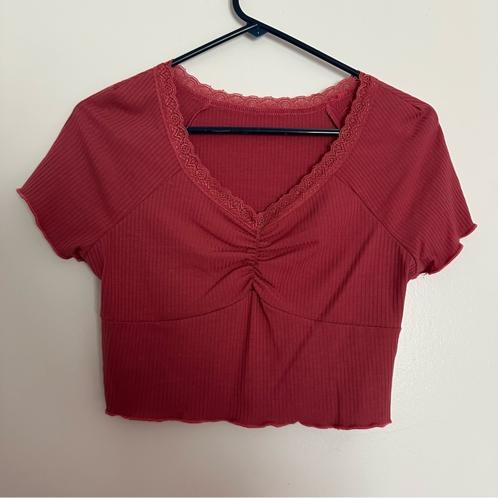 Women's Red Lace Trim Top